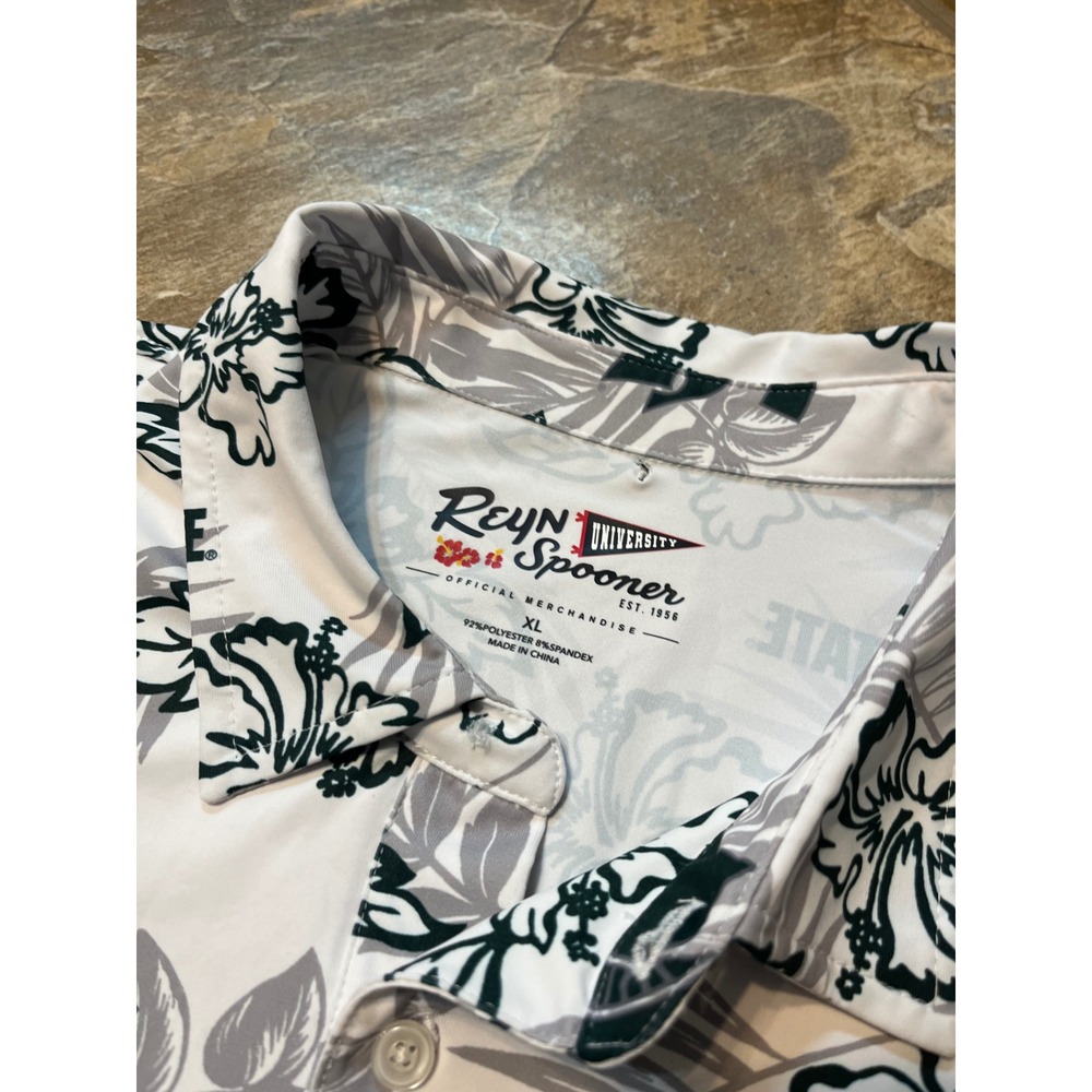 Reyn Spooner Polo Mens XL White New Michigan State Spartans Floral Shirt FLAWS - Picture 3 of 8